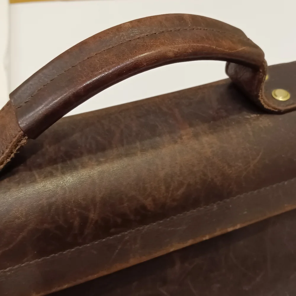 All Leather Distressed Briefcase Portfolio Brown